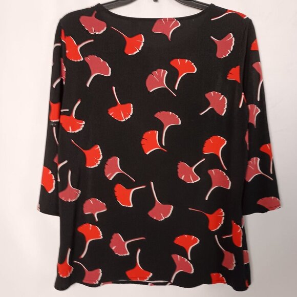 BOSS by Hugo Boss Ginkgo Leaf Print Blouse Black Red Top Size L MSRP $299 - Picture 3 of 7
